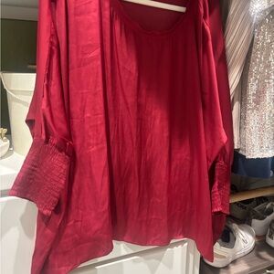 Eesome Red Oversized Long Sleeve Blouse